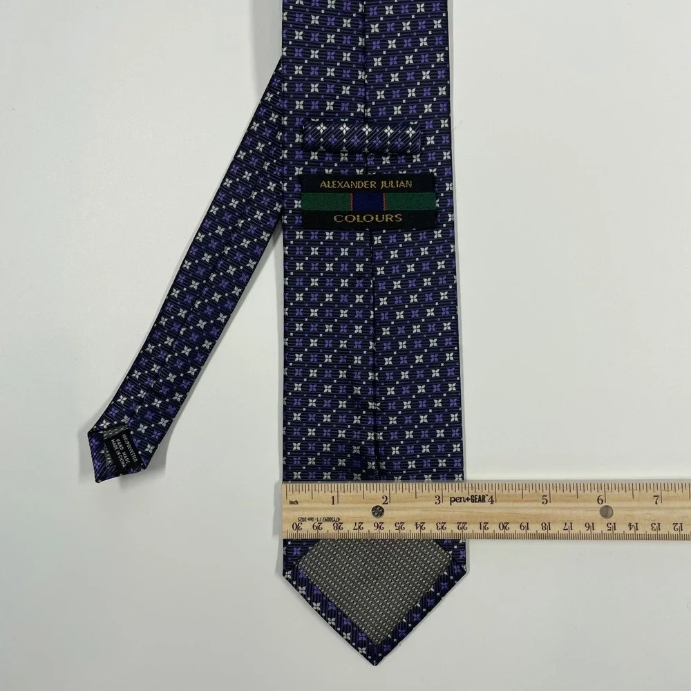 Alexander Julian Purple Geometric Floral Silk Blend Necktie Mens One Size